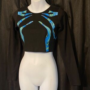 Chic Black and Blue Graphic Crop Top